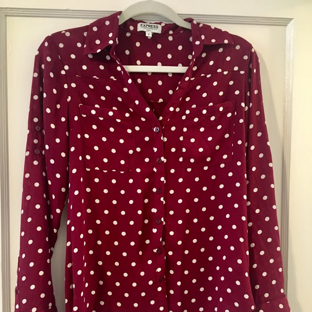 Express Portofino Slim Fit- Dark Red Polka Dot